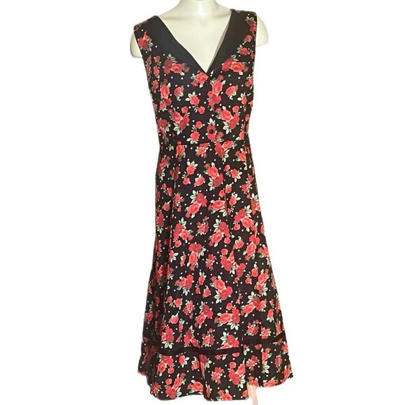 Retro Chic 1950 Pin Up Rose Print Dress - Picture 1 of 8